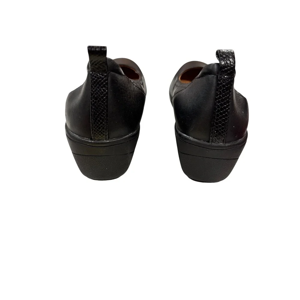 Vionic Jacey Black Leather Wedge‎ Loafer Womens 6 Wide Slip On Comfort Shoes